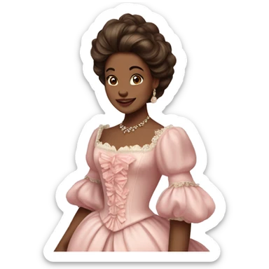 vintage rococo brown skin and brunette woman in a light pink gown  sticker