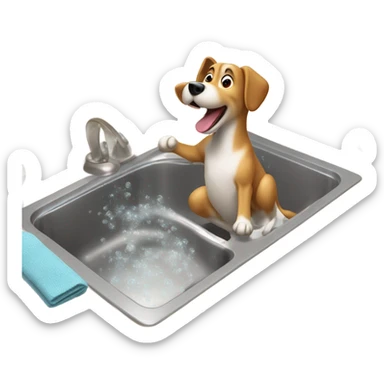 Dog washing dishes sticker