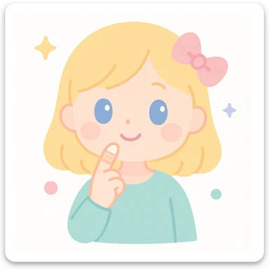 blonde-haired, blue-eyed, fair-skinned girl with a bandaged index finger, finger on chin in a thoughtful pose, soft anime style sticker