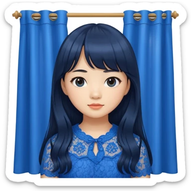 Long hair asian girl with curtain bangs with a blue lace top on  sticker