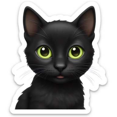 Black kitten soft happy light green big eyes sticker