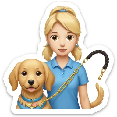 Girl holding dog in leash sticker