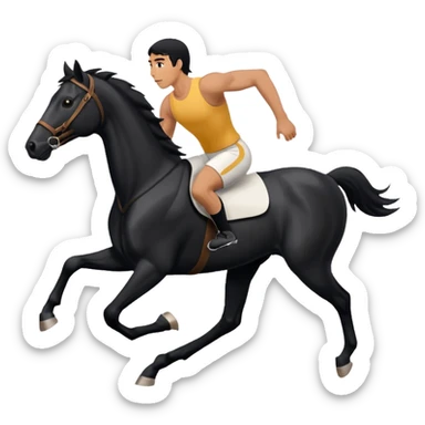 black horse chasing a running man, in realistic simple image style sticker