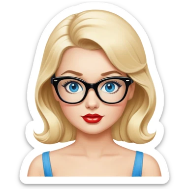 50's pin up,  blonde, black glasses and blue eyes full figure sticker