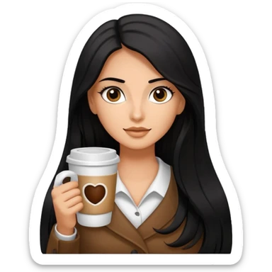 big black eyes and tanned skin brown hair glamorous long black hair with coffee  sticker