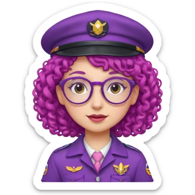 scout girl with pink scout uniform including hat, purple curly haired and glassess sticker