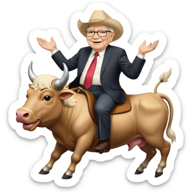happy Warren Buffet riding bull sticker