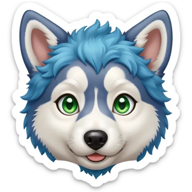 Cute Husky puppy, blue curly hair, green/brown eyes sticker