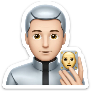 a man with a small AI chip next to him sticker