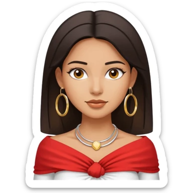 latina makeup olsun, saçları düz, halka küpeler büyük gümüş renginde olsun, kolye taksın ve beyaz bir Bandeau top kıyafet giyisin sticker