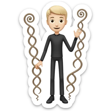 
Theo → “Thin Theo”

Aspetto Toon: Alto, esile, con un corpo filiforme quasi da marionetta. Il volto è sempre sorridente ma gli occhi sono due spirali ipnotiche. Cammina traballando come un cartone animato che sembra cadere ma non cade mai.
 sticker