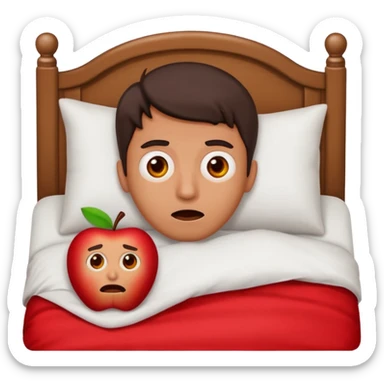 a man lying in bed, wide eyes, startled from a nightmare, apple style emoji sticker