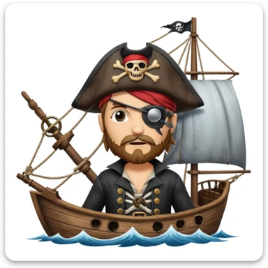 pirate with eye sailing a ship in strom sea background sticker