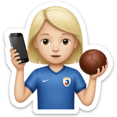 A white child is holding a phone and playing football at the same time. sticker