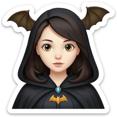 woman with long dark hair with a bat flying nearby sticker