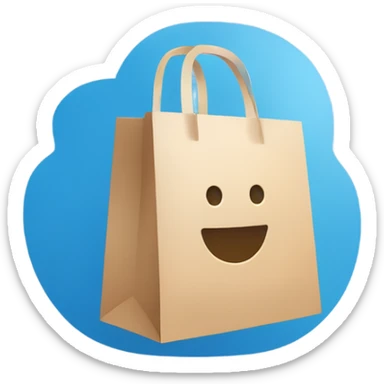 Create a minimalist logo merging a chat bubble and shopping bag in a blue color palette. Focus on clean, modern design, symbolizing communication and commerce. Keep it versatile and recognizable for digital and print use. sticker