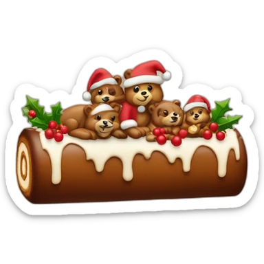 Une bûche de Noël avec 7 oursons en reliefs sticker