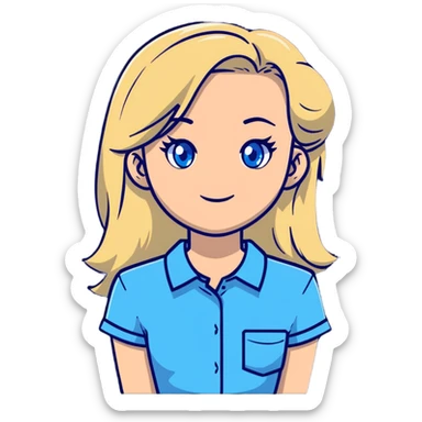 light gentle 20 year old girl in a shirt, light hair, blue eyes sticker