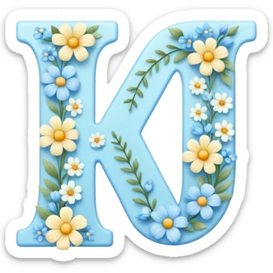 Light-blue flowery romantic alphabet letter sticker