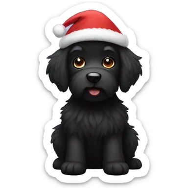 Black fluffy dog with Santa hat sticker