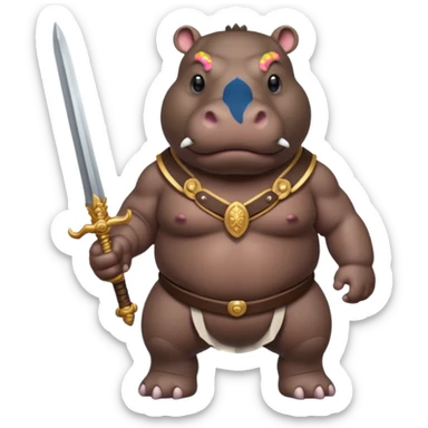 hippo with sword strapped to his front sticker