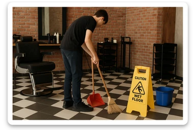 sartaroshxonani tozalayotgan o'smirin bola juda  yosh ham emas katta ham supir sudir qilaytgani narsalarni tozalayotgani yuzi ko'rinmasin
 sticker