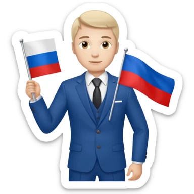 a Russian man in a suit with a Russian flag in his hand sticker