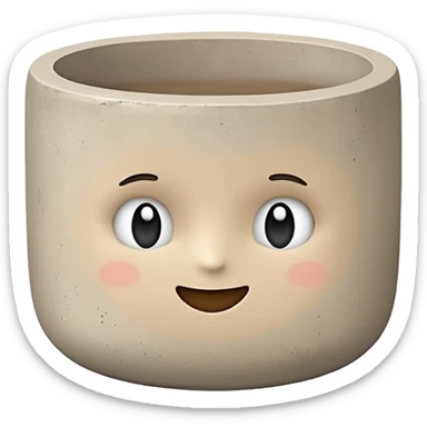 Cute emoji-style illustration of a smooth concrete pot with soft texture, neutral grey-beige color, minimal design, rounded edges, clean aesthetic background sticker