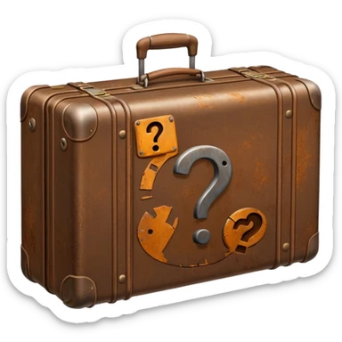 suitcase with a question mark sticker