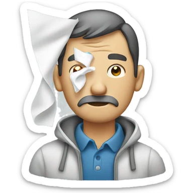 Man wiping eye with tissue sticker