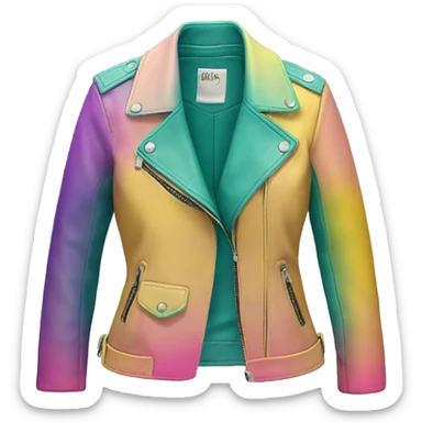 Realistic isolated open teal,yellow,light purple,and light pink ombre feminine fashion leather jacket. sticker