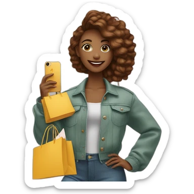 influencer taking selfie with a shopping bag sticker