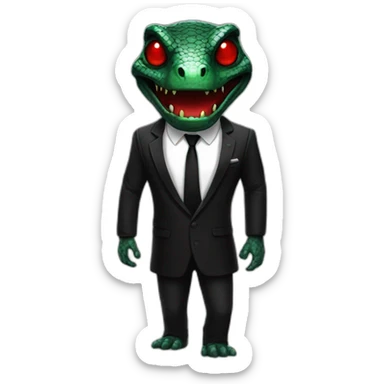 reptiloid in a black suite with red laser eyes sticker
