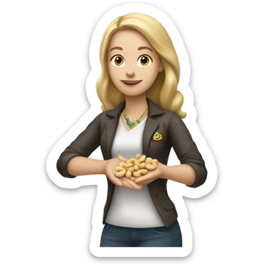 White girl holding cashews with bracelet on her wrist  sticker