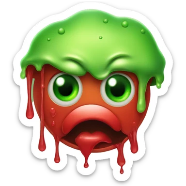 A green booger with red eyes dripping green slime sticker