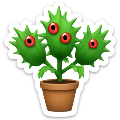 green plant five spiky leaves with tired red eyes sticker