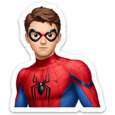 Tom Holland as Spider-Man with mask half off sticker