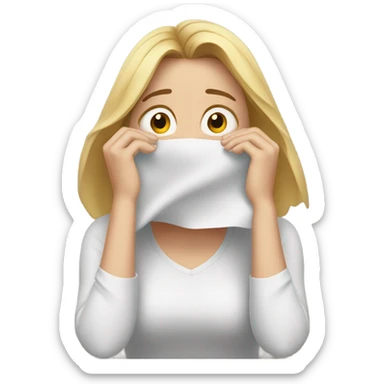 white woman hiding his face using hands, overwhelmed, worried expression sticker