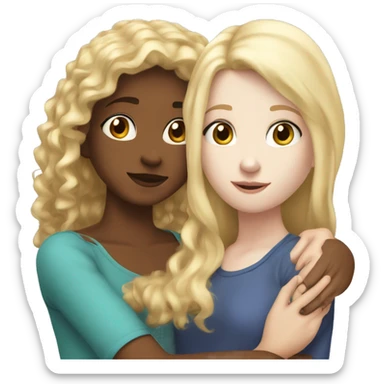 Girl adult with blond straight hair and white skin hugging teenage girl with pale white skin and brown curly hair sticker