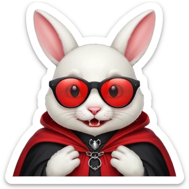 Vampire animal, bunny in red collar cloak, red eye, fangs, sunglasses sticker