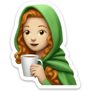 Ginger girl in green blanket sipping coffee sticker