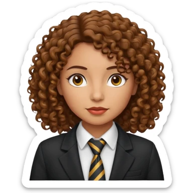 curly brown haired hispanic woman with tie and blazer sticker
