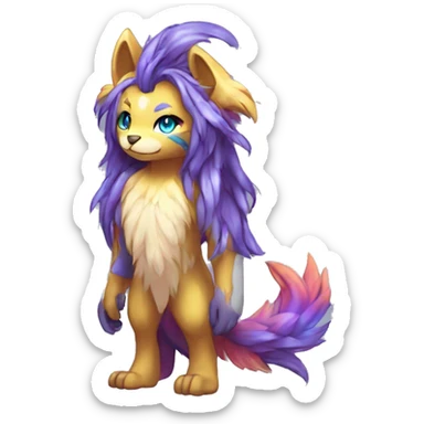 Anthro Sona Cool Edgy Cute Legendary Colorful Shy Shiny Fakemon-Fantasy-Creature With Long Hair-Mane Full Body Detailed High Quality sticker