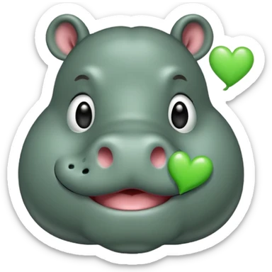Hippo with green heart sending a kiss sticker