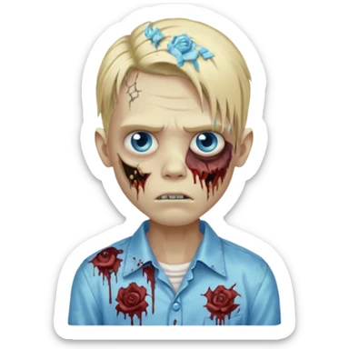 zombie boy with long blond hair blue eyes, designer shirt and hair pins sticker