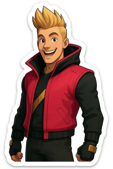 Make the Fortnite Drift skin look happy with a big smile and bright eyes, keeping the stylized look, transparent background. sticker