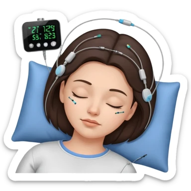 brunette woman sleeping polysomnography sleep test with electrodes attached to head sticker