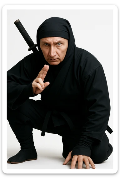 Realistic Putin as a ninja, white background sticker