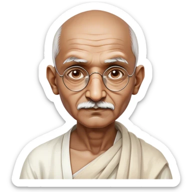 Cinematic Realistic Mahatma Gandhi Portrait Emoji, depicted as a humble, wise leader in simple attire with a serene determined expression, rendered with soft textures and warm natural lighting that captures his peaceful yet resolute spirit. sticker