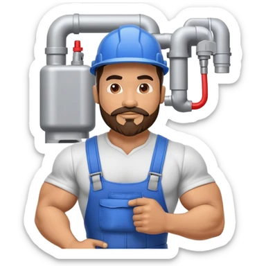 Hispanic HVAC technician with goatee beard as an action figure logo sticker